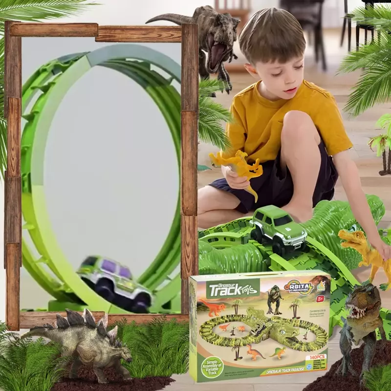 Pista de Corrida Mágica dos Dinossauros com 140 Peças