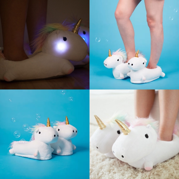 Chinelos de peluche de unicórnio para crianças com LED - Image 2