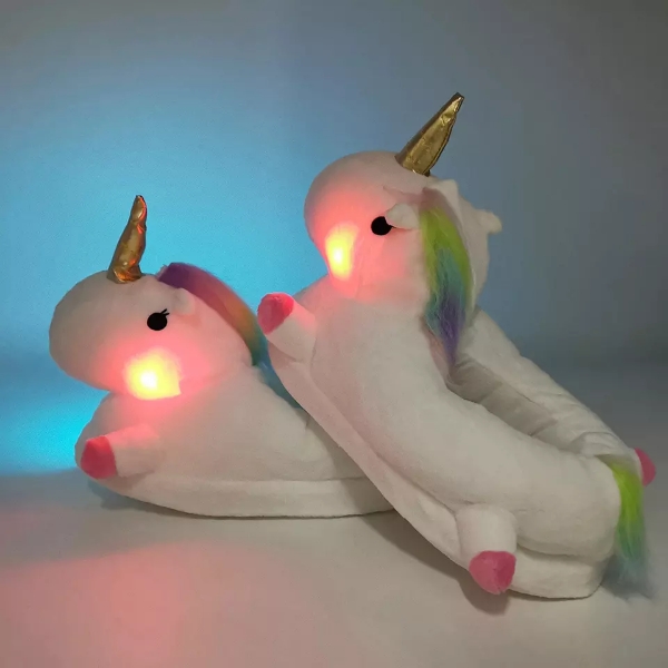 Chinelos de peluche de unicórnio para crianças com LED - Image 3