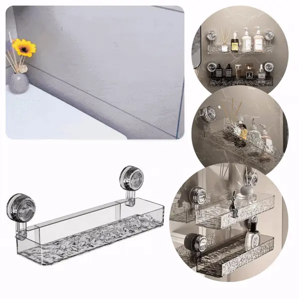LotionRack™ é uma prateleira de casa de banho que pode ser fixada sem furar